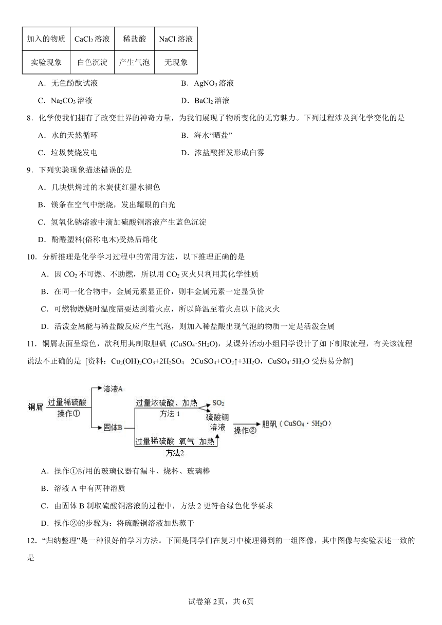 第三单元海水中的化学 练习题(含解析)2023-2024学年九年级化学鲁教版（五四学制）全一册