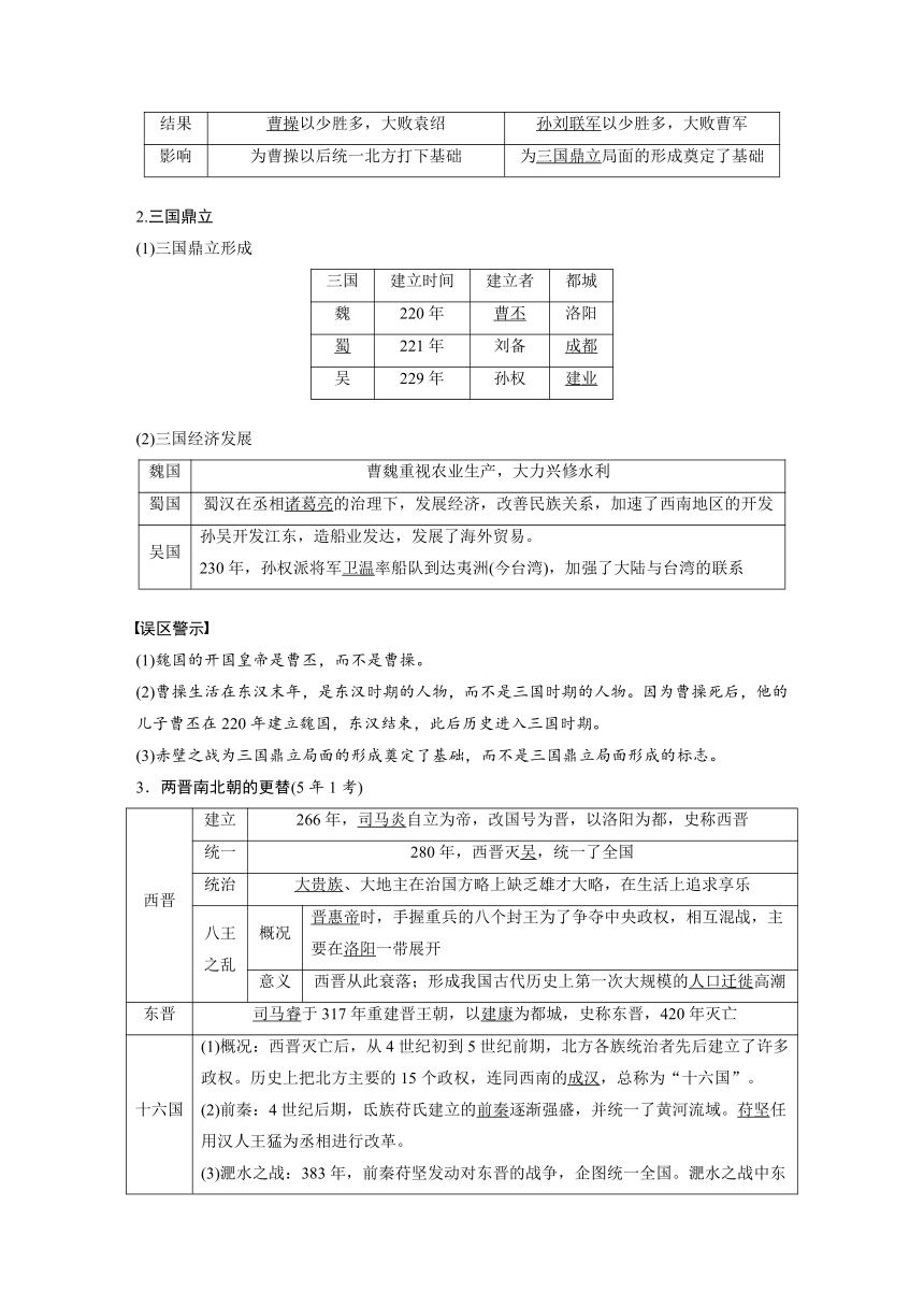 第四单元　三国两晋南北朝时期：政权分立与民族交融  学案 （含答案）2024年广东省中考历史一轮复习