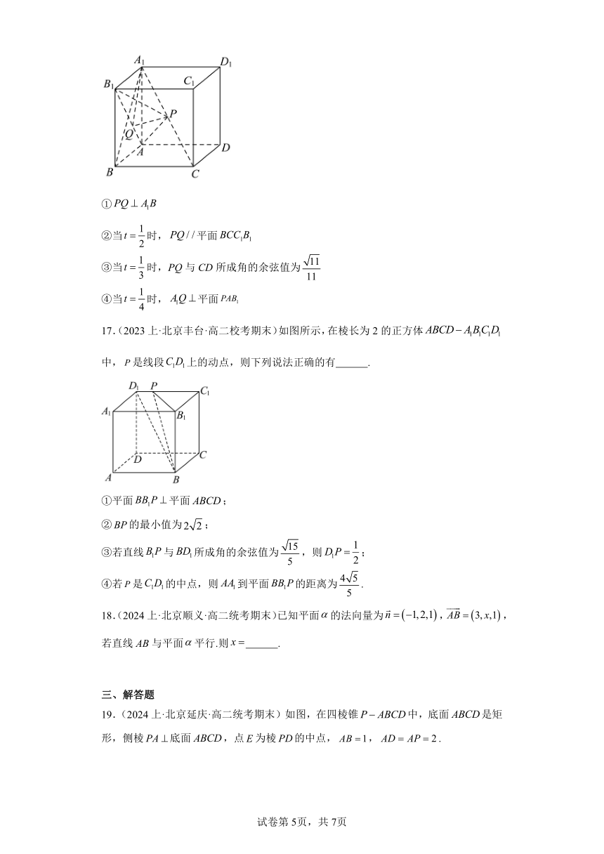 03空间向量与立体几何-北京市2023-2024学年高二上学期期末数学专题练习（含解析）