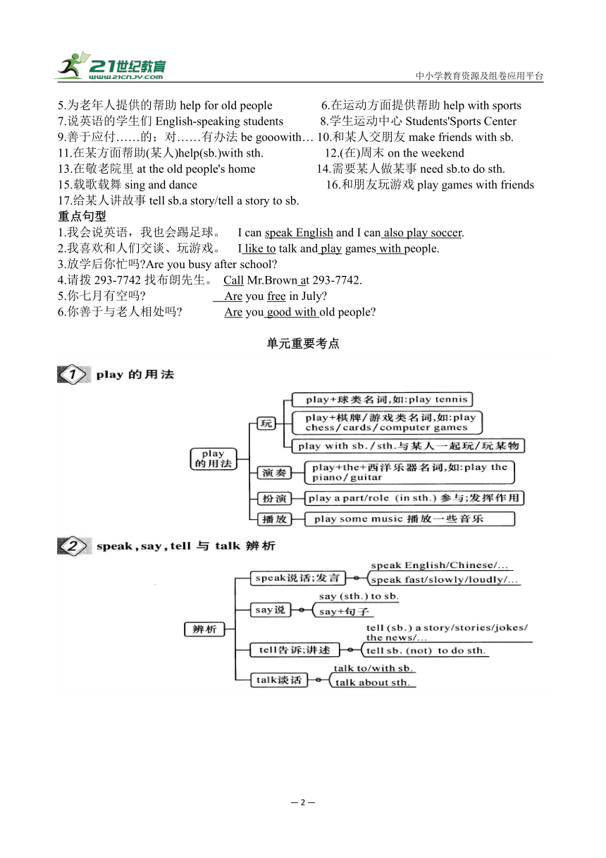 人教新目标版七年级下册Unit 1-3重点短语、句子及知识点背记