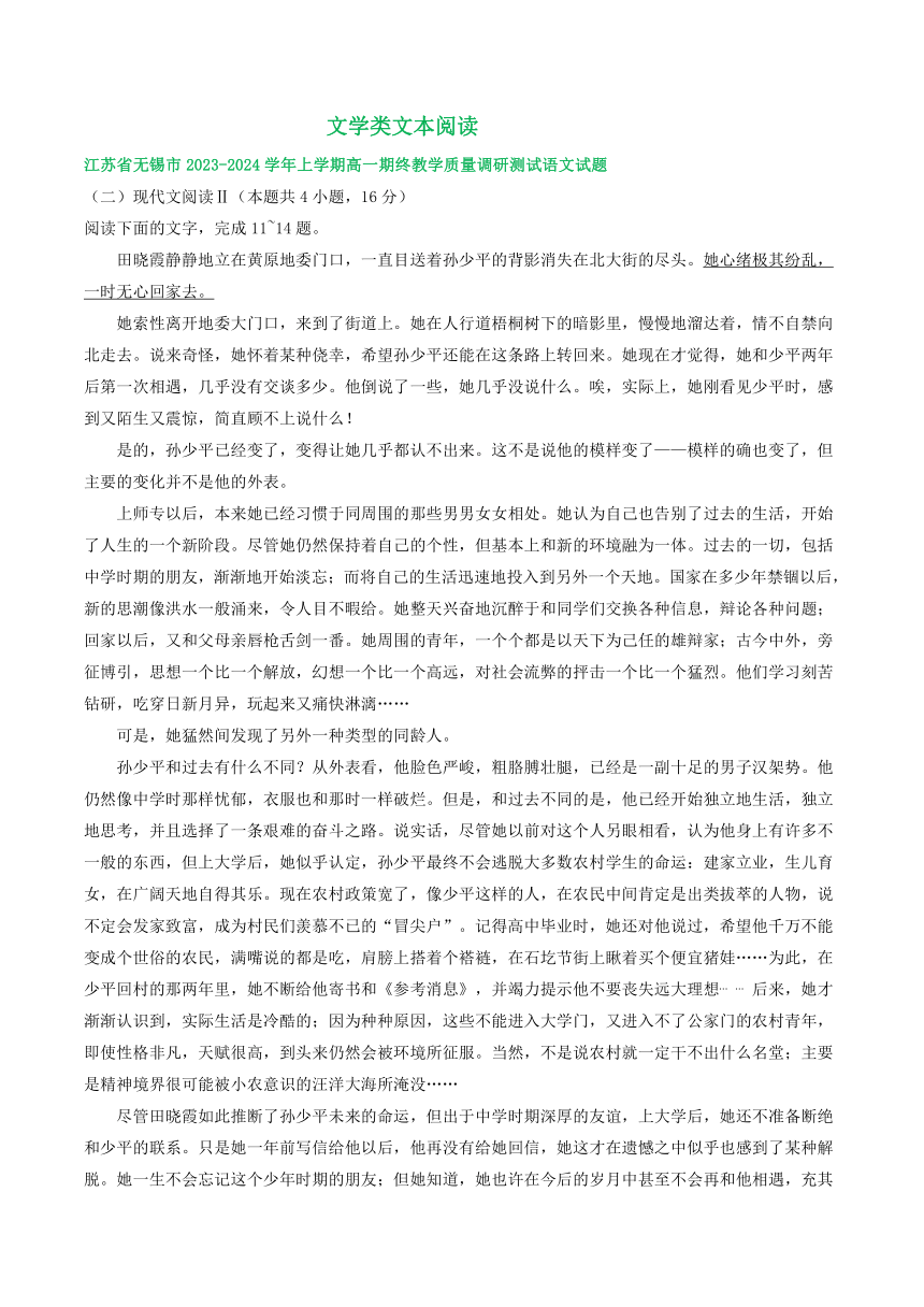 江苏省部分地区2023-2024学年高一上学期期末语文试卷汇编：文学类文本阅读（含答案）