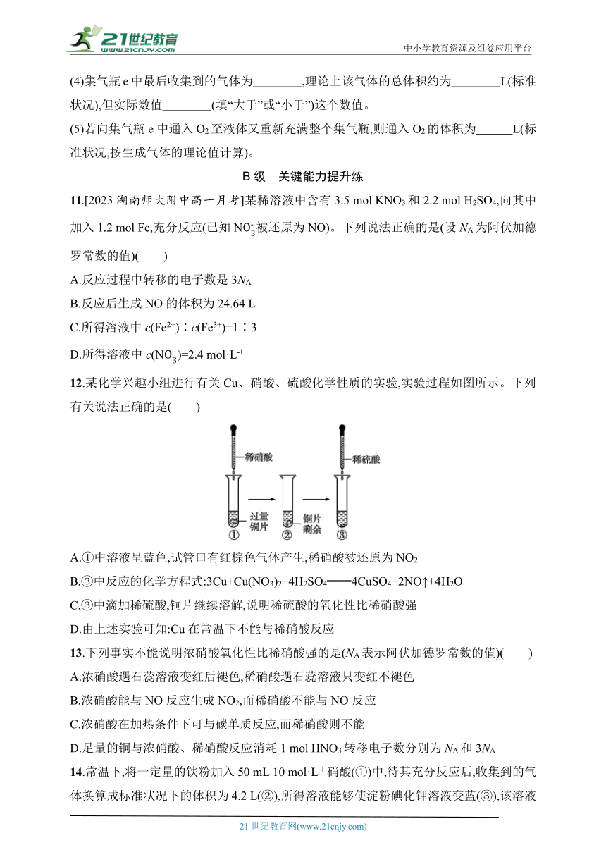 2024鲁科版化学必修第一册练习题--分层作业21　硝酸　人类活动对氮循环和环境的影响（含解析）