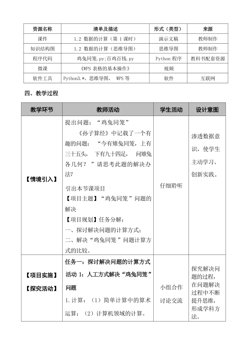 1.2 数据的计算（第 1 课时） 教学设计  2023—2024学年教科版（2019）高中信息技术必修1