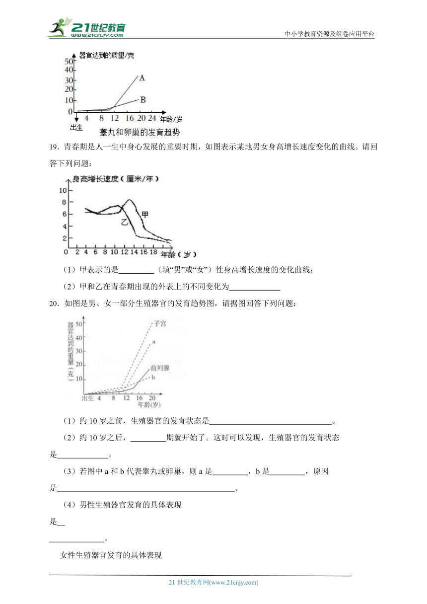 浙教版科学 七下1.2 走向成熟同步练习（含解析）