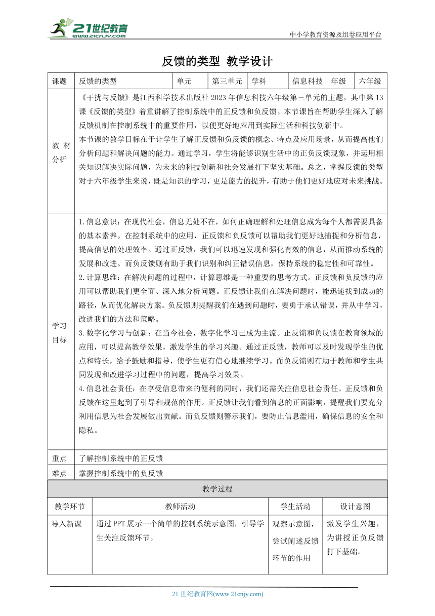 第13课 反馈的类型 教案2 六下信息科技赣科学技术版