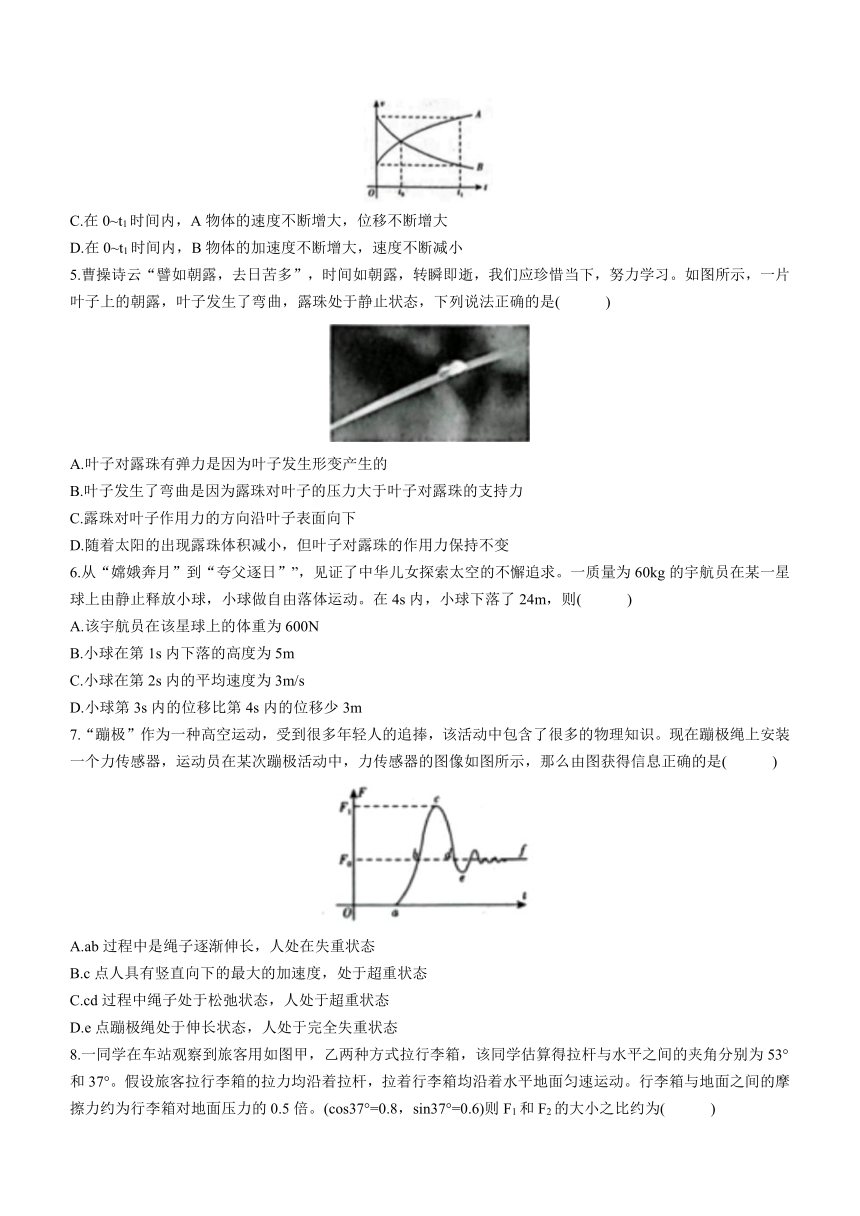 山东省临沂市2023-2024学年高一上学期1月期末考试物理试题（附答案）