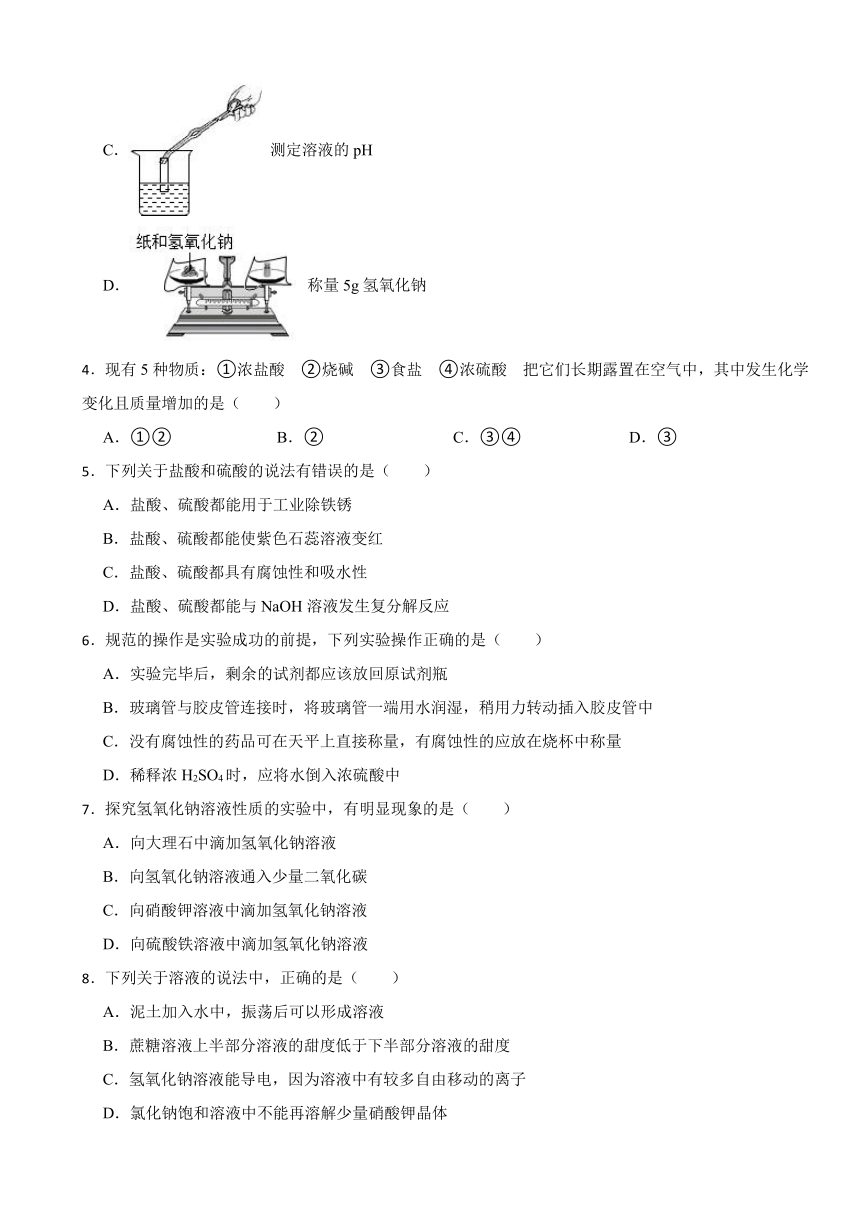 10.1 常见的酸和碱分层练习（含答案）---2023-2024学年九年级化学人教版下册