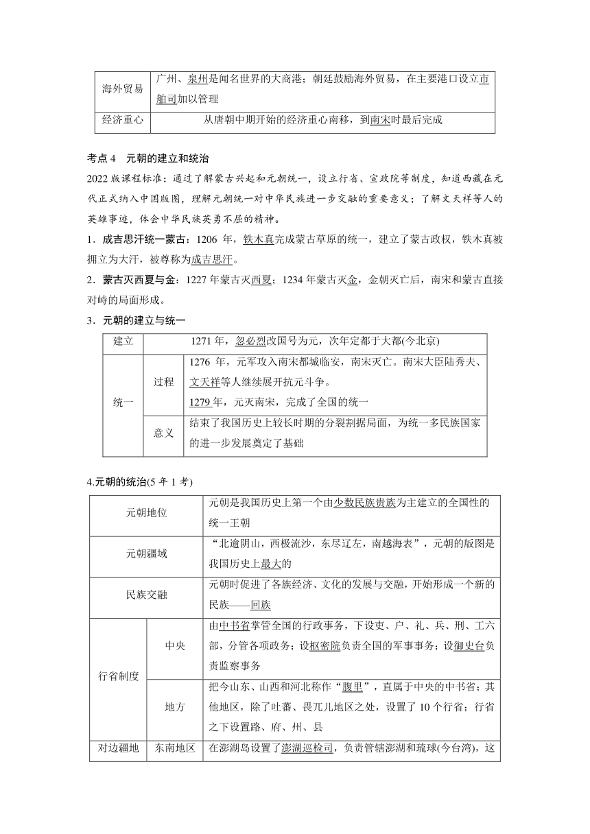 第六单元　辽宋夏金元时期：民族关系发展和社会变化  学案 （含答案）2024年广东省中考历史一轮复习