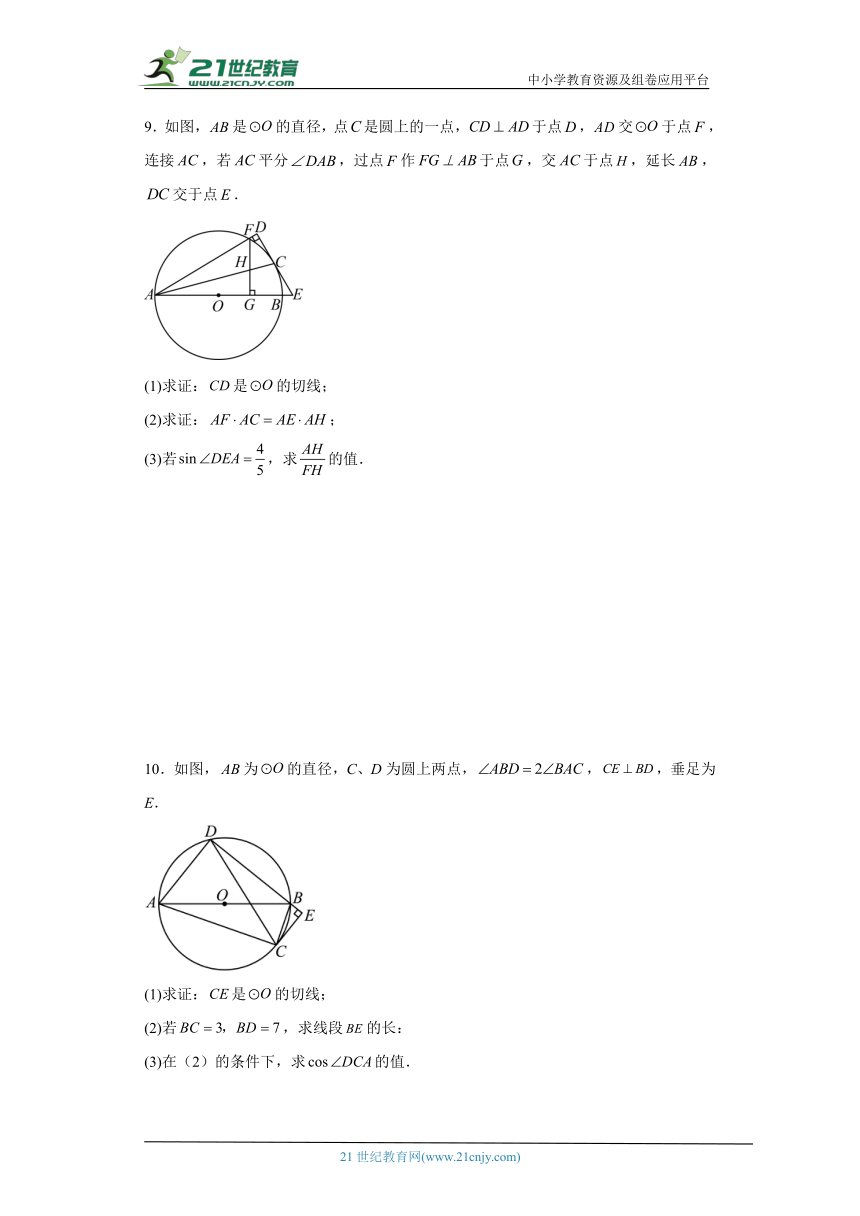 2024年九年级中考数学专题复习：相似三角形与圆综合（含解析）