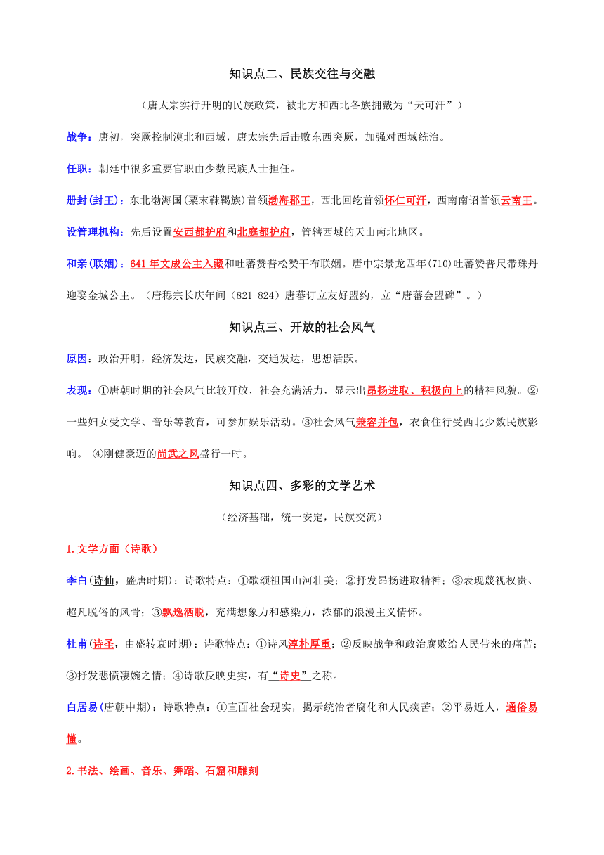 第3课  盛唐气象  七年级下册历史背记要点与三年真题（含解析）