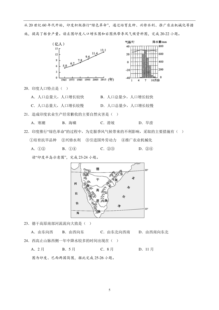 专题10 南亚与印度 中考地理 2021-2023 三年真题分项汇编（解析版、全国通用）