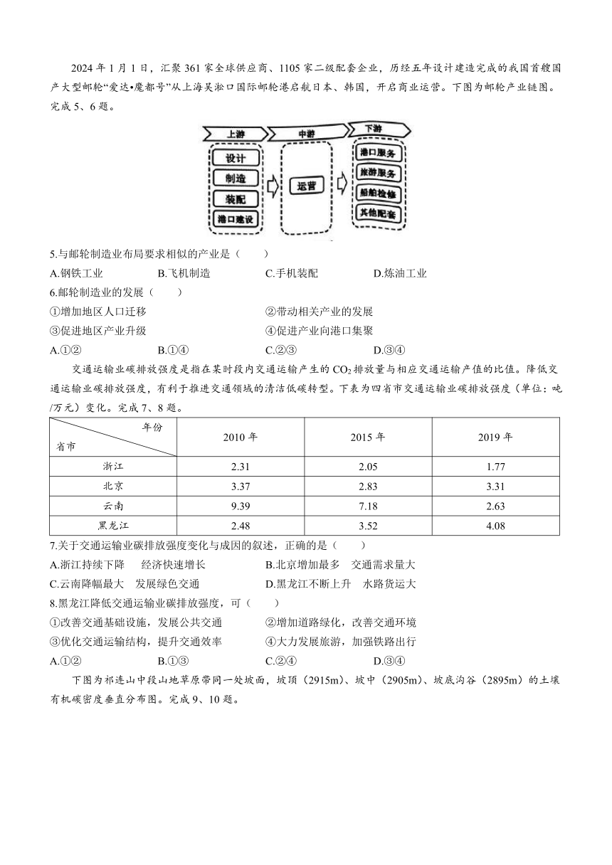 浙江省七彩阳光联盟2023-2024学年高三下学期开学考试地理试题(PDF版无答案)