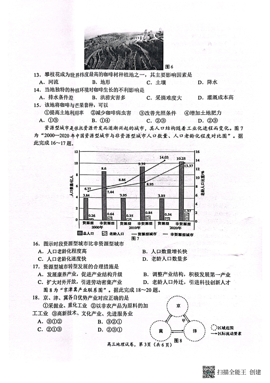 江苏省南通市海安市2023-2024学年高三下学期开学地理试题（pdf版无答案）