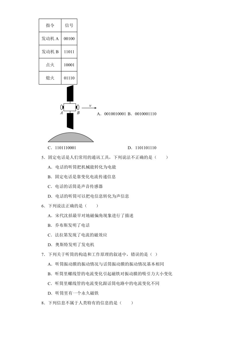 13.1通信发展简史 同步练习（含答案）2023-2024学年京改版九年级物理全册