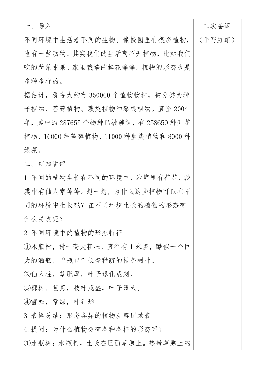 2023-2024学年科学四年级下册人教鄂教版3.10《不同环境中的植物》教学设计