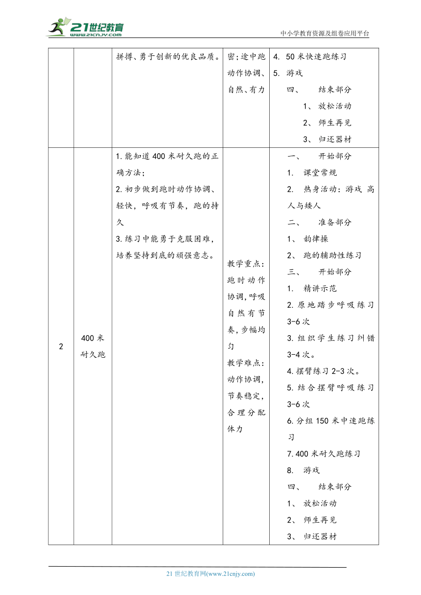 小学体育水平三 50米快速跑 教案