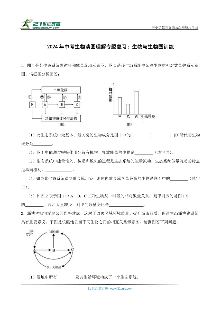 2024年中考生物读图理解专题复习：生物与生物圈训练（含答案）