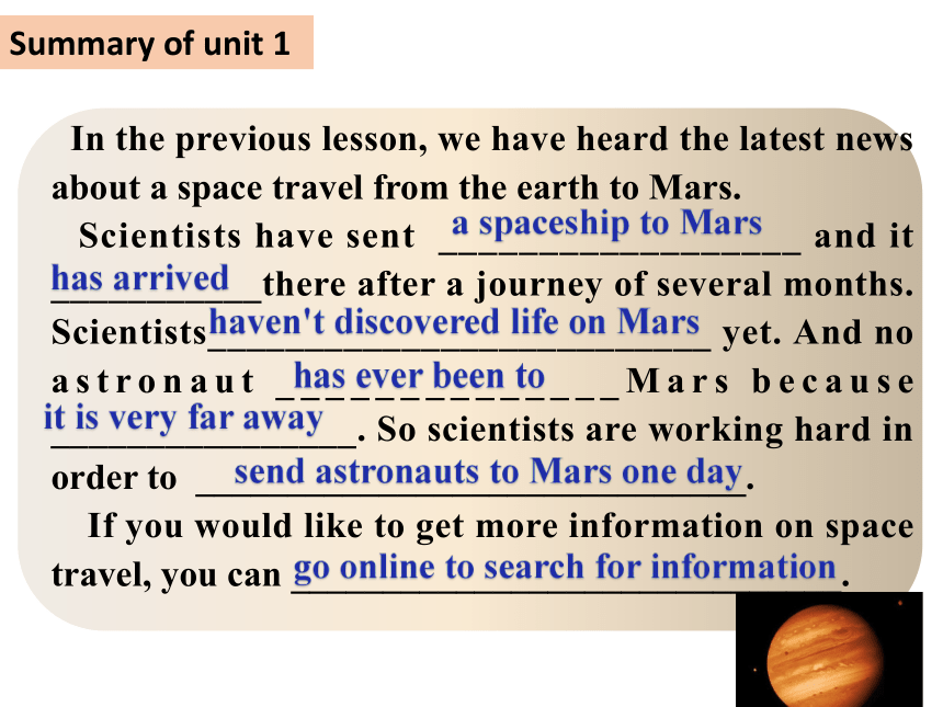 Module 3 Journey to space  Unit 2 We have not found life on any other planets yet. 课件（外研版八年级下册）