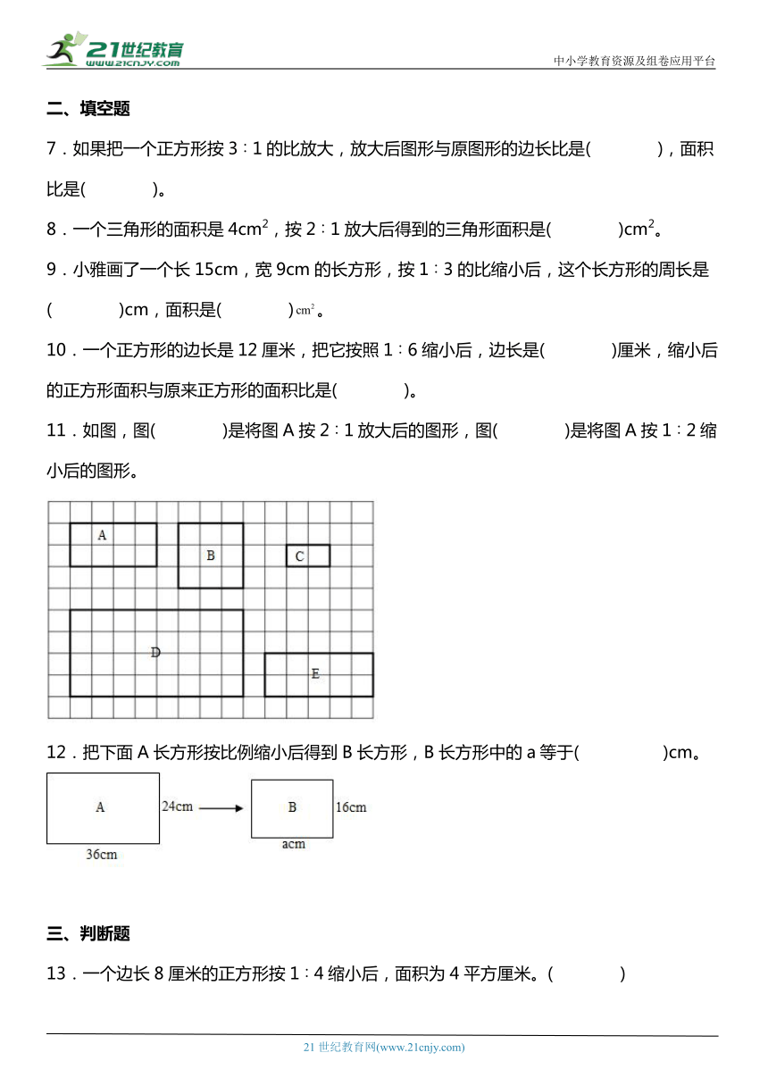 北师大版6下数学2.4《图形的放大和缩小》同步练习（含答案）