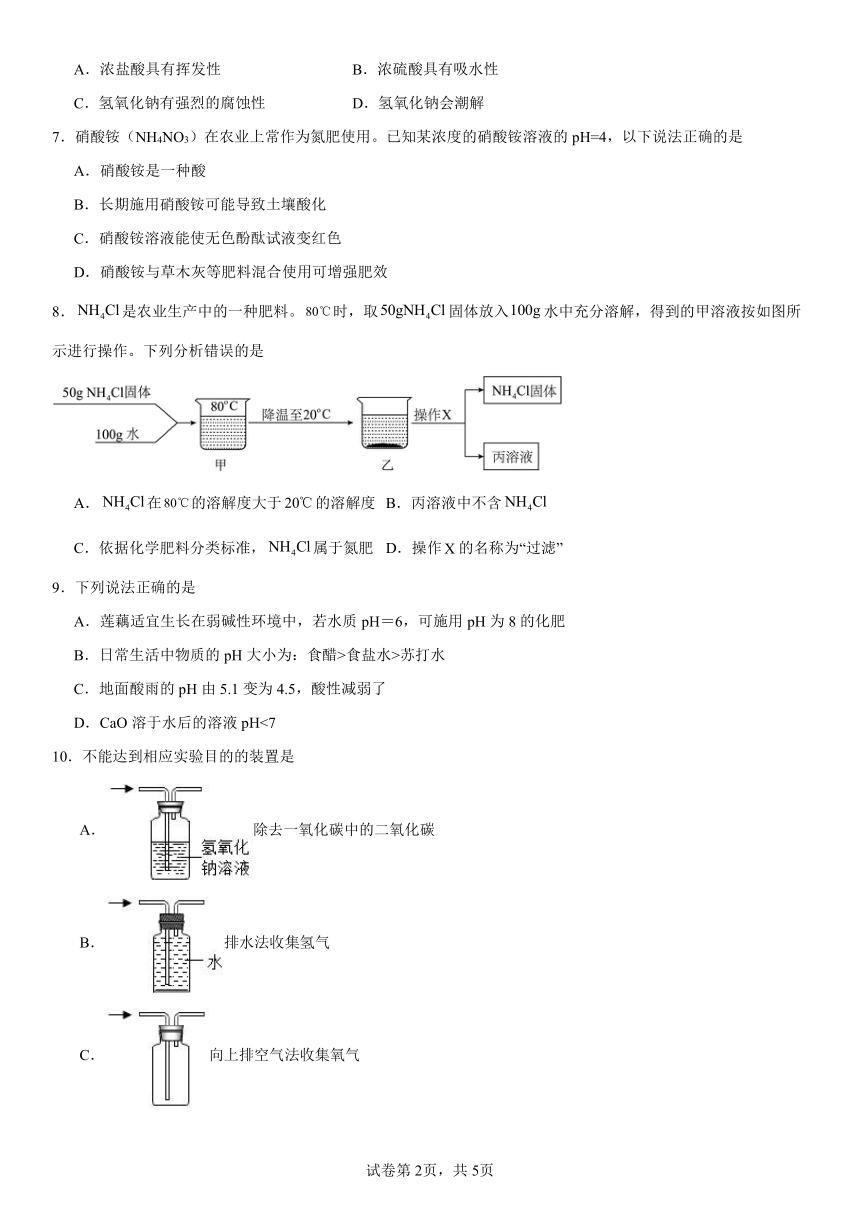 专题7初识酸、碱和盐基础复习题2023-2024学年九年级化学仁爱版下册（含解析）