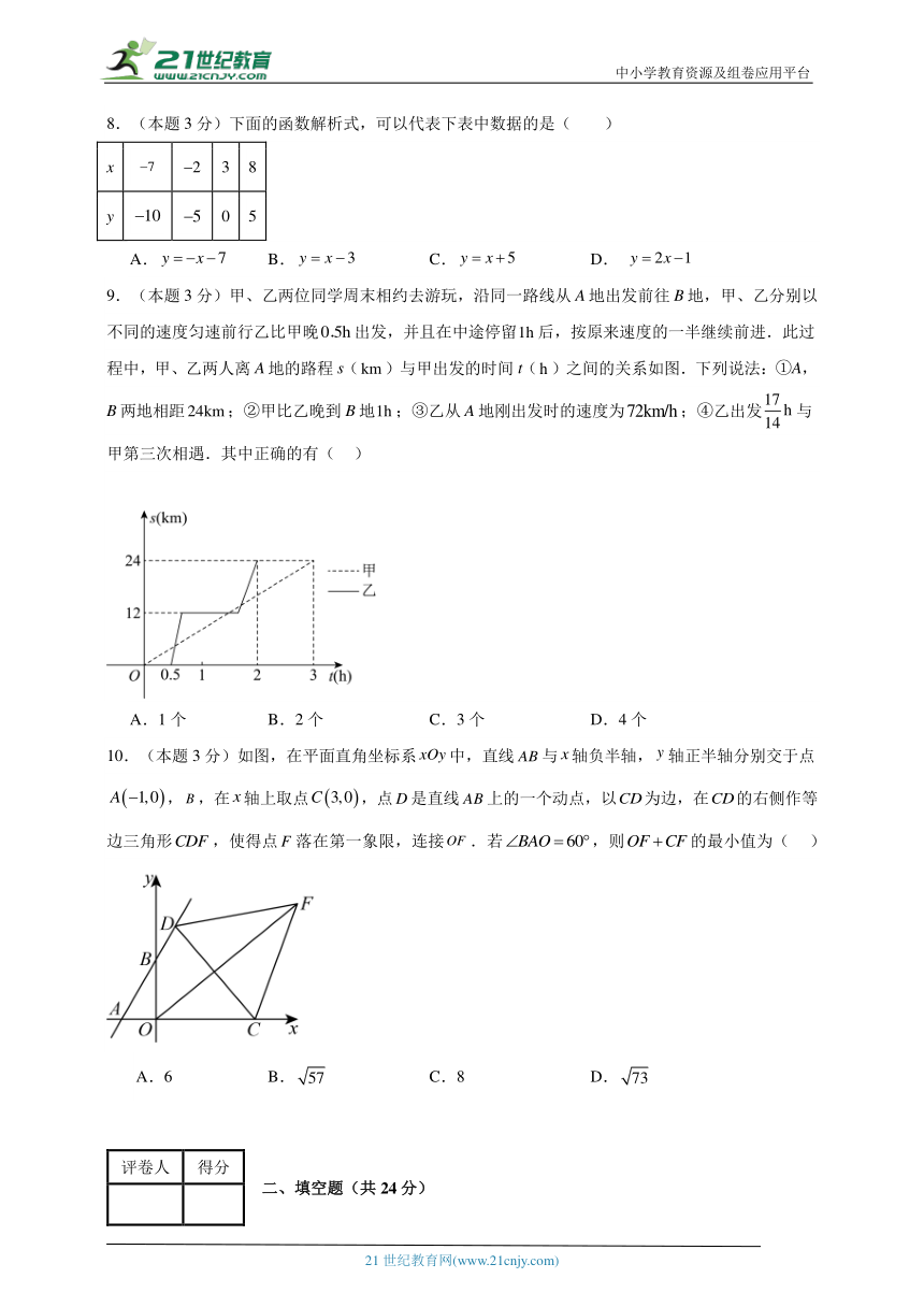 2023-2024学年数学八年级一次函数单元测试试题（京改版）提升卷二含解析