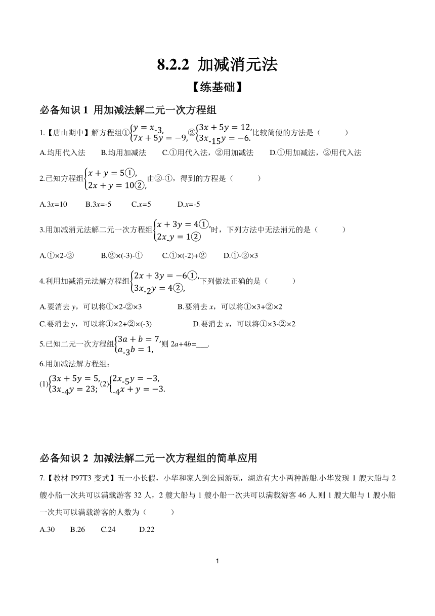 8.2.2 加减消元法 分层作业(含答案)2023-2024学年初中数学人教版七年级下册