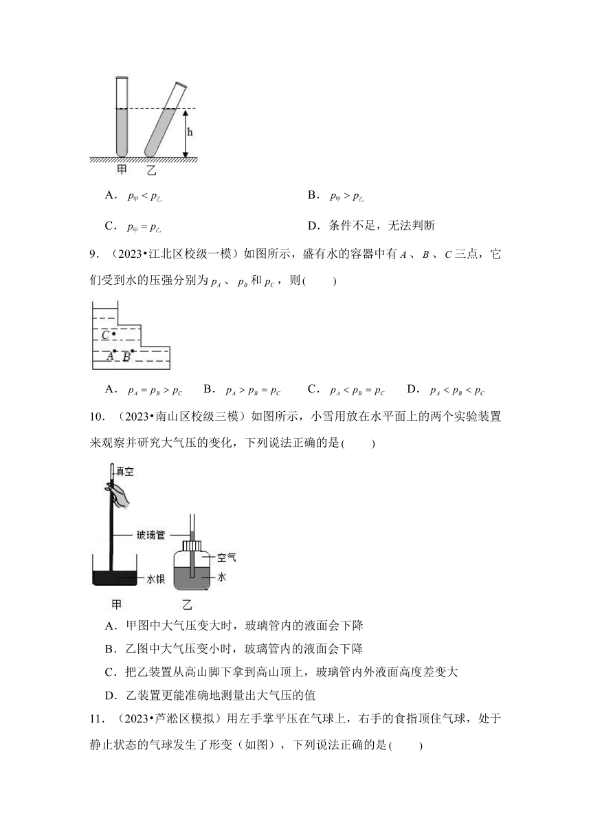 2024年中考物理母题解密专题09 压强 液体压强考点精练（含答案）