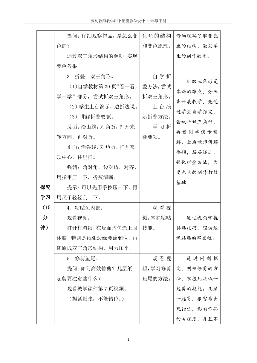 2024年小学一年级苏教版劳动技术下册教案07 变色鱼