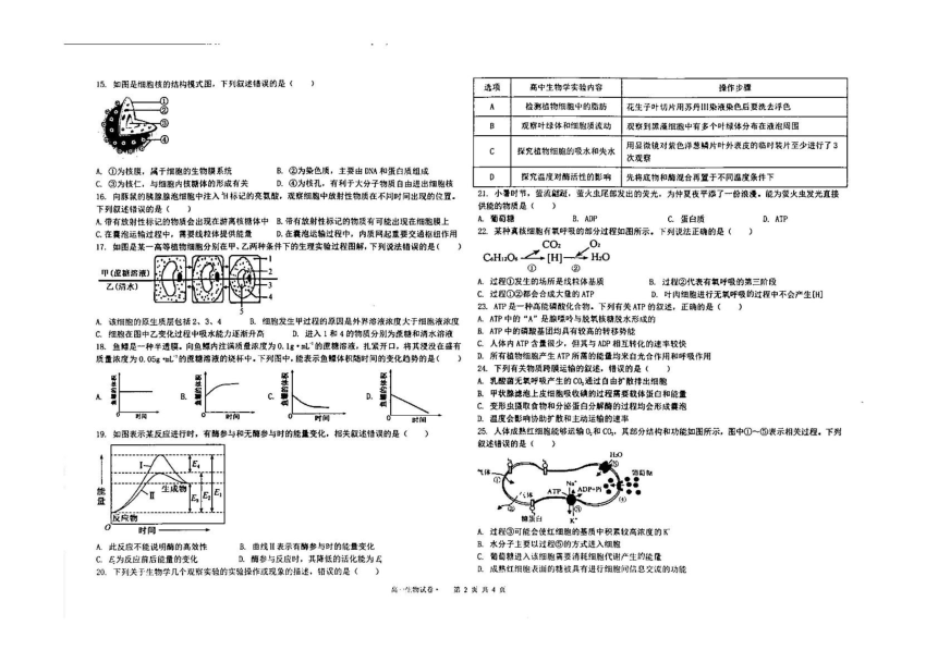 云南省丽江市润泽高级中学2023-2024学年高一下学期开学考试生物试题（PDF，无答案）