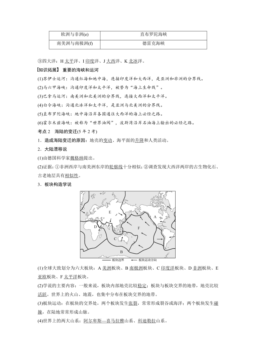 2024年中考地理一轮复习 学案  课时4　陆地和海洋（含解析）