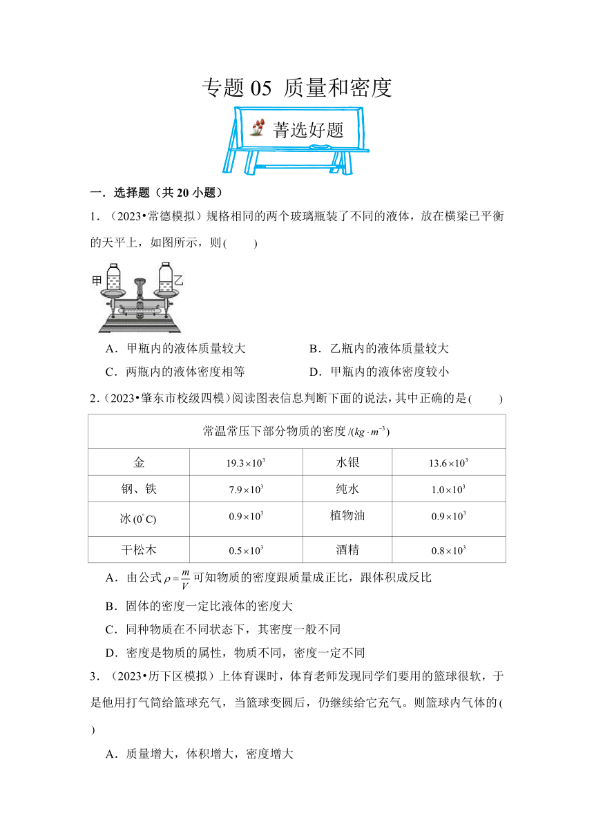 2024年中考物理母题解密专题05 质量和密度考点精练（含答案）