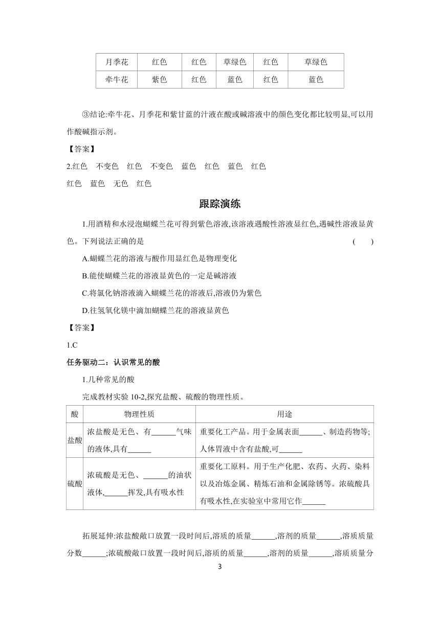 第10单元 课题1第1课时　酸碱指示剂和常见的酸 学案 （含答案）2023-2024学年初中化学人教版九年级下册