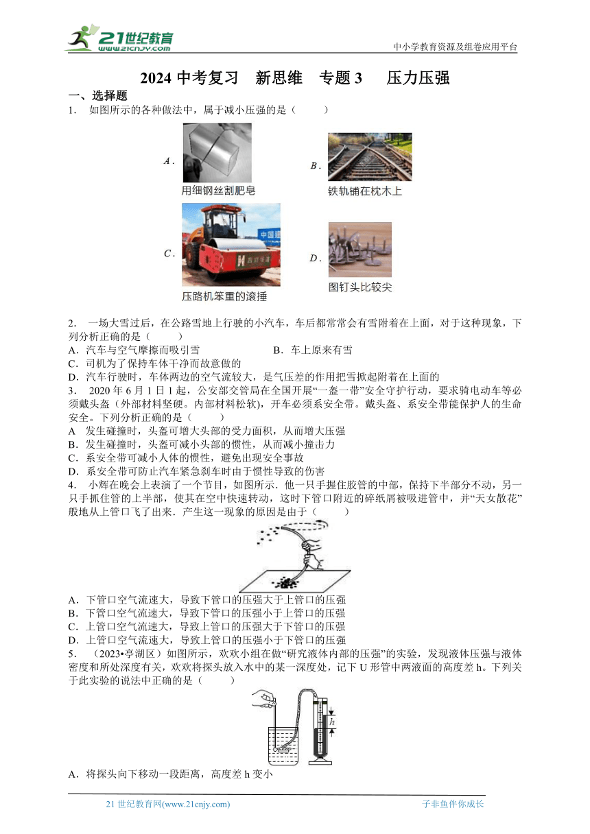 【新思维】2024中考科学复习  专题3压力压强（含答案）