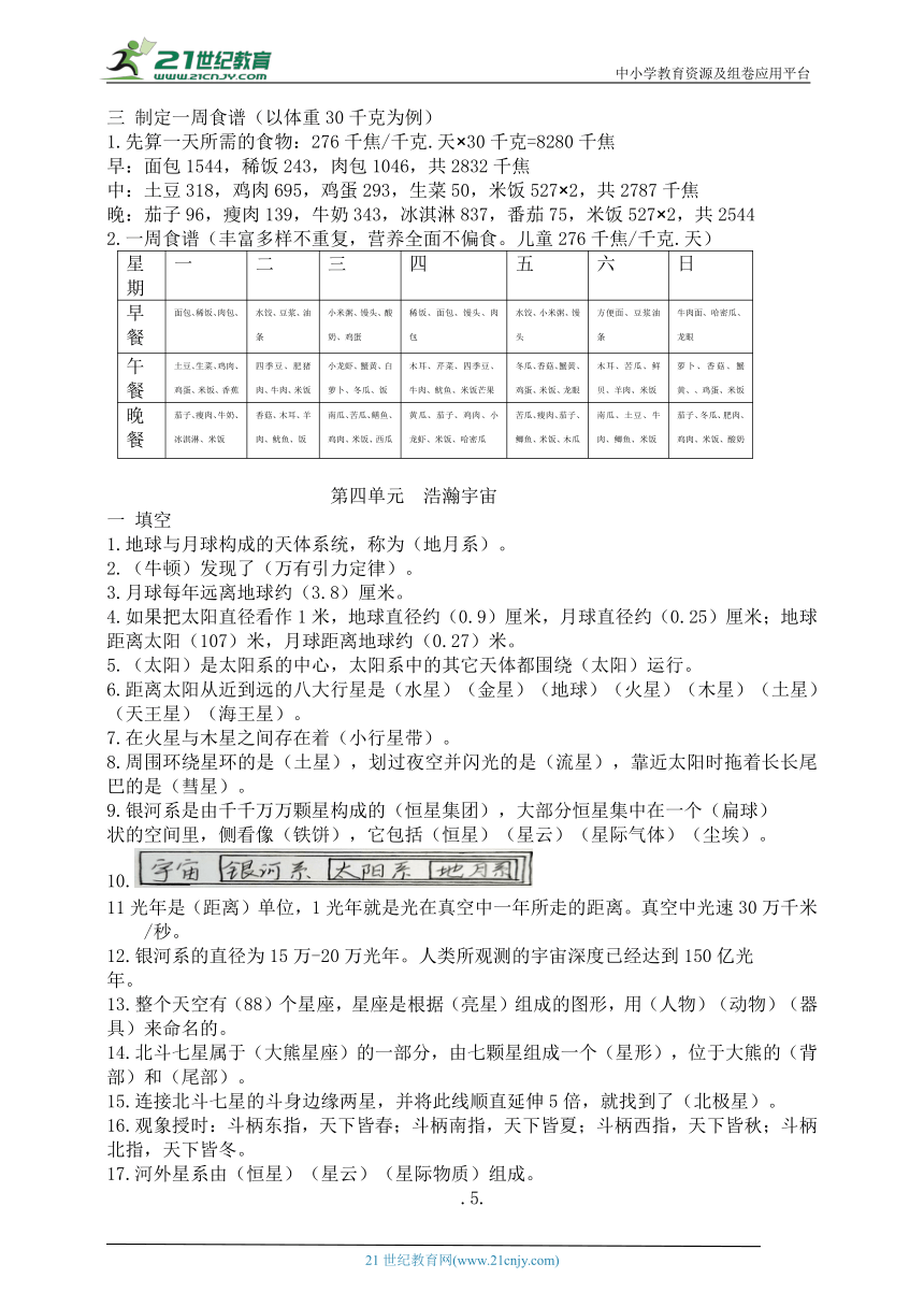 湘科版（2017秋）六年级上册期末复习资料