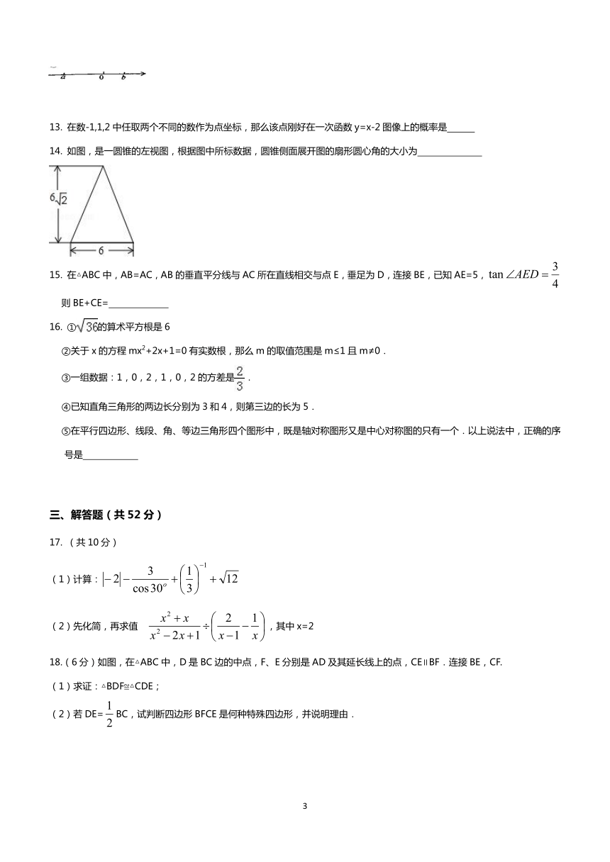 2024年内蒙古呼和浩特市中考数学摸底卷2（无答案）