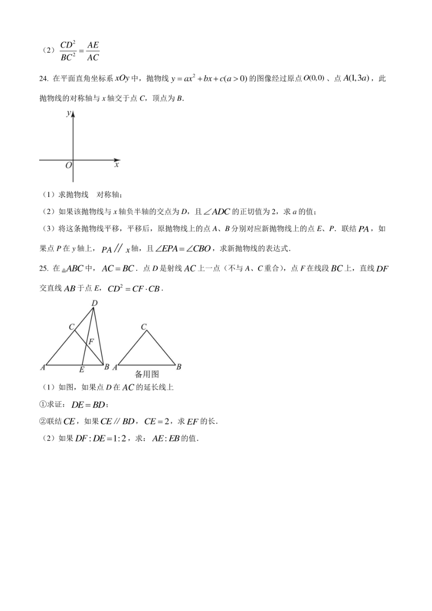 2024年上海市松江区中考一模 数学试题（pdf版 含解析）