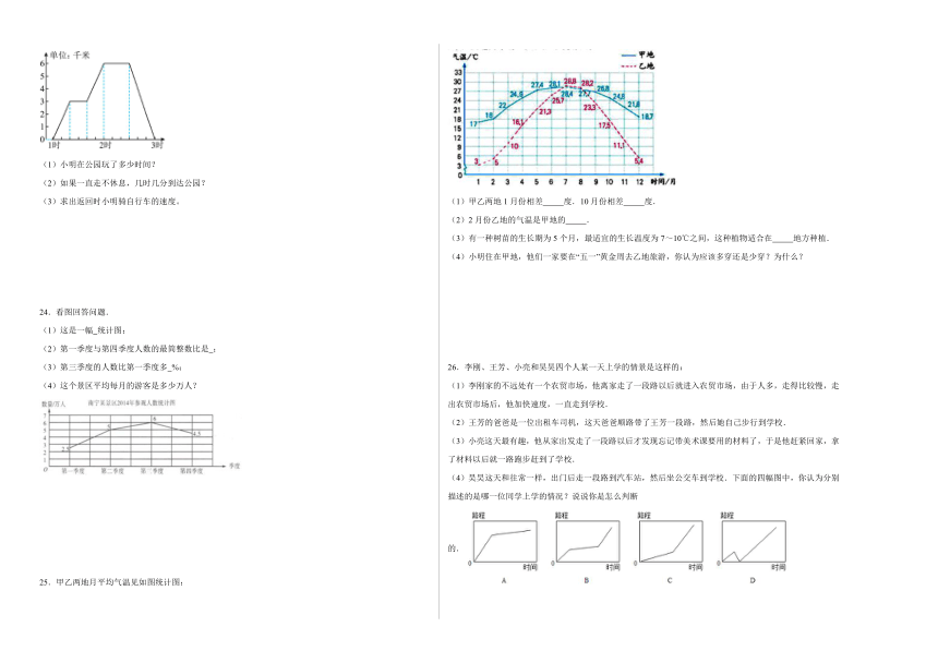 2023-2024学年五年级数学下册浙教版 第三单元折线统计图和运行图（含答案）