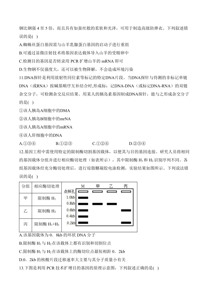 第三章 基因工程—2023-2024学年高二生物学苏教版（2019）选择性必修三单元检测卷（A卷）（含解析）