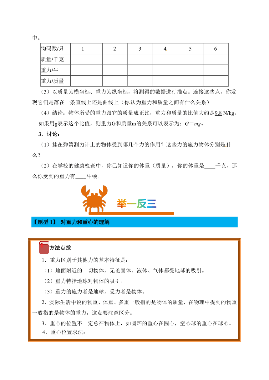 2023-2024学年八年级下册物理人教版 7.3 重力 讲义 （含答案）