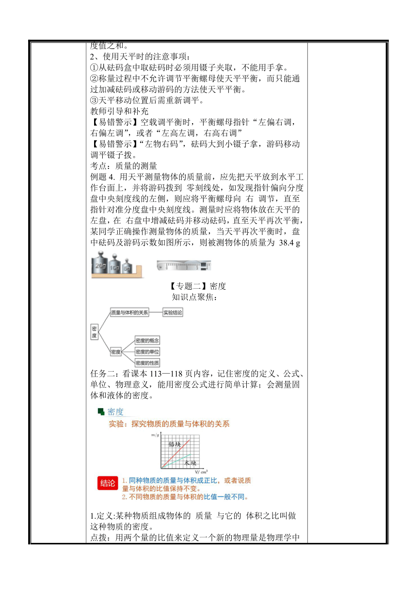 【核心素养目标】第六章《质量与密度》单元复习（表格式）2023-2024学年人教版八年级上册物理