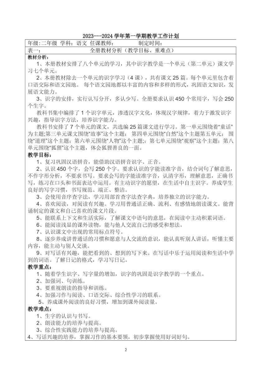 部编版二年级上册语文全册集体备课教案