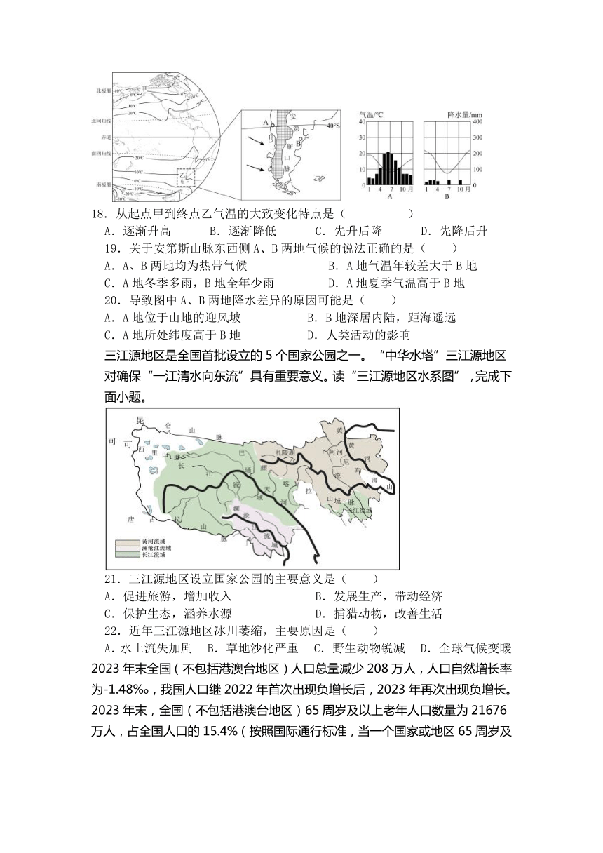 2024年山东省济南市学业水平测试地理模拟试卷（二）（含答案）