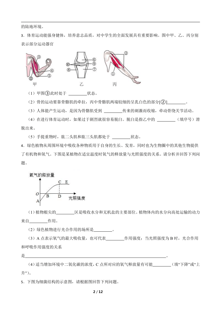 2024年中考生物专题复习：读图理解题综合训练（含答案）