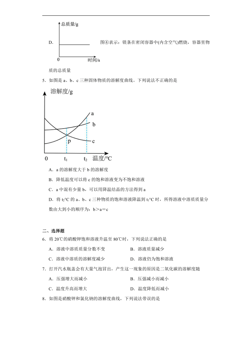 6.3物质的溶解性同步练习(含答案)沪教版化学九年级下册