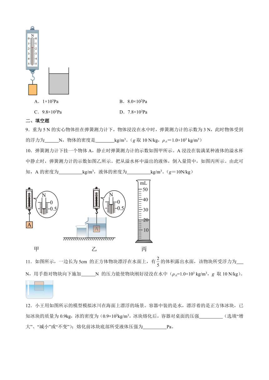 10.2 阿基米德原理 同步练习 （含解析）2023-2024学年人教版物理八年级下册