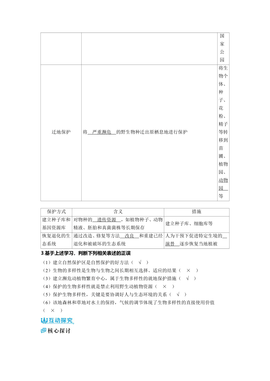 2023-2024学年浙科版选择性必修2 第四章第三节　保护生物多样性意义重大 学案(含解析）