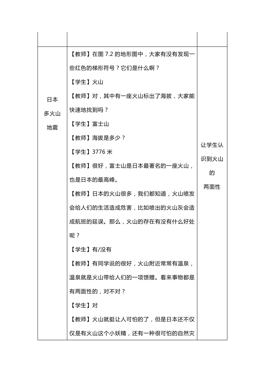 7.1日本 两课时 教案（表格式）人教版地理七年级下册