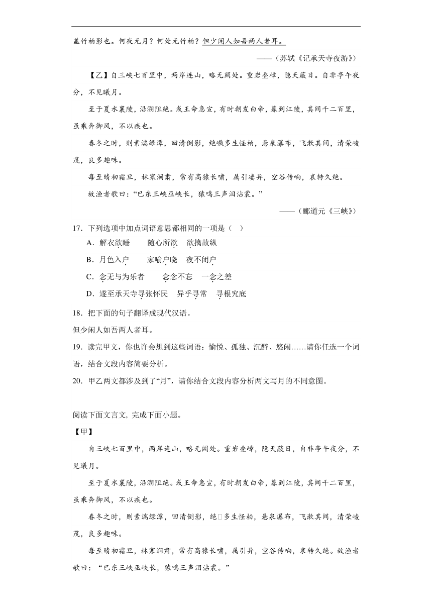 2024年九年级中考语文专题复习：《三峡》对比阅读（含答案）