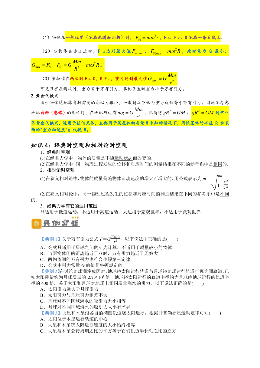 高一物理下学期期末复习精细讲义（人教2019）第4讲  万有引力与航天（原卷版+解析）