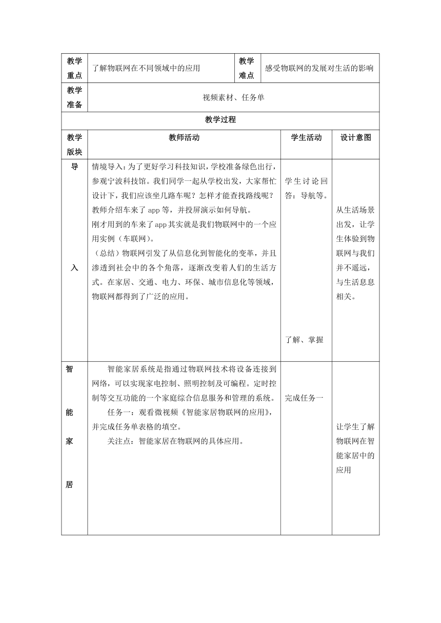 2023——2024学年浙教版（2023）初中信息技术七年级下册第3课物联网与生活教学设计